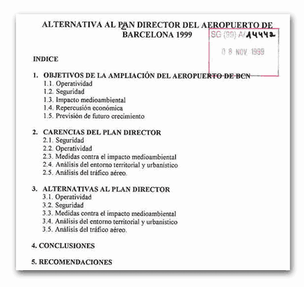 Alternativa de l'AVV de Gavà Mar al Pla Director de l'aeroport (Novembre de 1999)