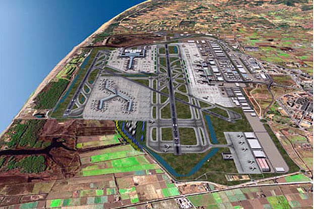 Render con la imagen futura del aeropuerto incluyendo el sat&eacute;lite