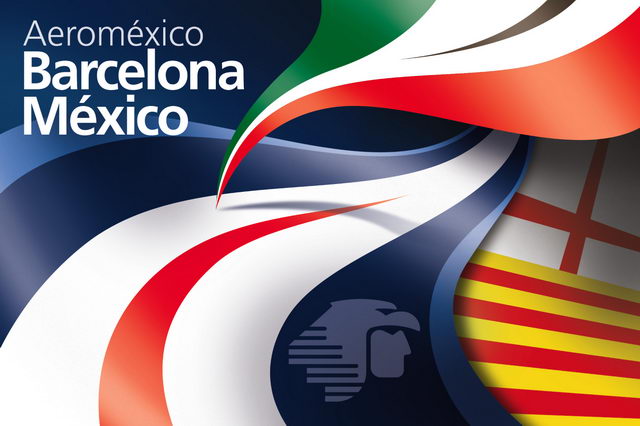 Cartel anunciando el vuelo directo entre Barcelona y México con la compañía Aeroméxico