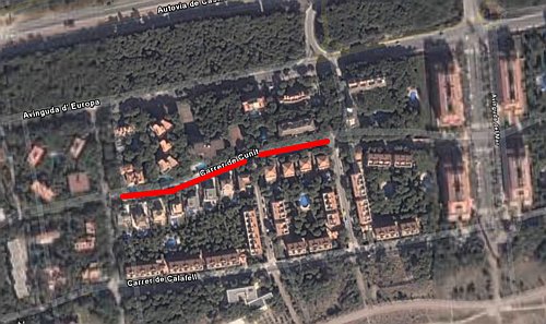 Localitzaci&oacute; del problema 3: Pilons al carrer CUNIT (Entre els carrers GARRAF i PALAFRUGELL)