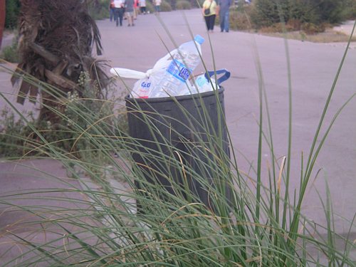 Paperera del Passeig Mar&iacute;tim de Gav&agrave; Mar plena a vessar (Estiu 2006)