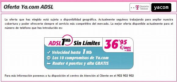 Oferta d'ADSL de YA.COM a Gavà Mar (Desembre de 2006)