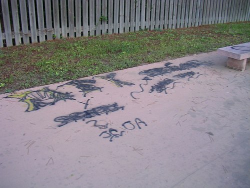 Pintada al terra del passeig mar&iacute;tim de Gav&agrave; Mar (carrer Salou - al costat de la riera dels Canyars)