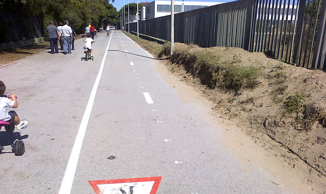 Carril bici pintat en el tram d'�s exclusiu per a vianants del carrer de Palafrugell de Gav� Mar (19 de Setembre de 2010)
