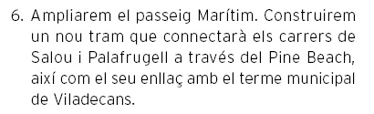 Fragment del programa electoral del PSC (any 2003) on es mostra la voluntat d'enllaçar el passeig marítim de Gavà Mar amb el terme municipal de Viladecans