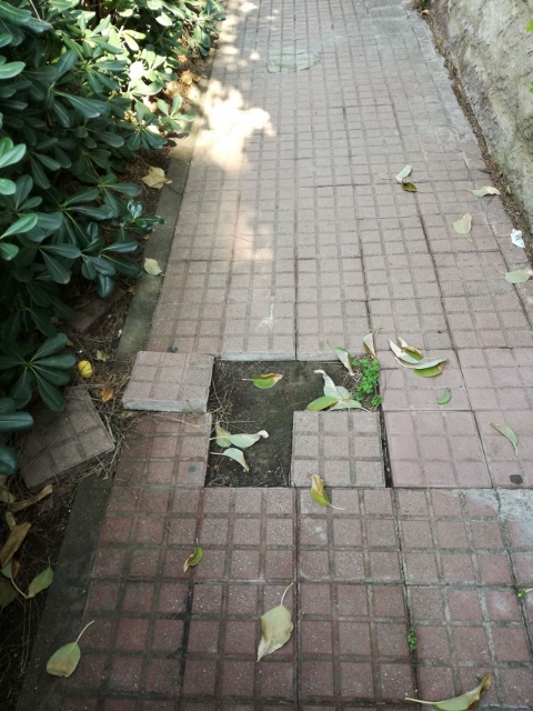 Vorera on falten rajoles al carrer d'Arenys de Gav&agrave; Mar (20 de Febrer de 2018)