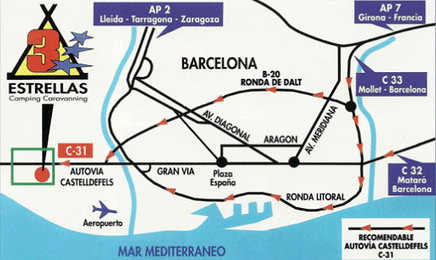 Ubicación del camping "Tres Estrellas" de Gavà Mar (Imagen: www.tresestrellas.net)