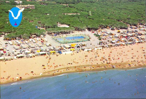 (1984) Imagen a&eacute;rea de la playa y de la piscina del Camping Albatros
