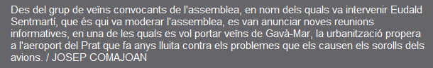 Not�cia publicada al diari EL NOU per la que els ve�ns de Taradell demanarien suport als ve�ns de Gav� Mar en la seva oposici� a la ubicaci� de l'aeroport corporatiu a Taradell (9 Mar� 2009)