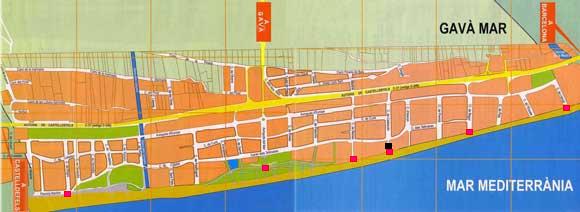 Mapa de Gav� Mar con la ubicaci�n de los quioscos de venta de helados y del almac�n para los vendedores ambulantes para el verano del a�o 2009