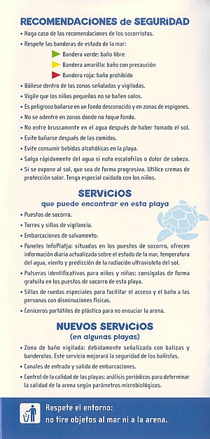 Consejos de seguridad en la playa publicados por la Diputaci&oacute;n de Barcelona y distribuidos en la playa de Gav&agrave; Mar