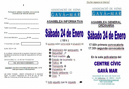 Tr&iacute;ptico convocando la asamblea del 24 de enero de 2004